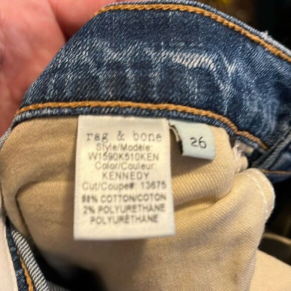 Rag and Bone Destroyed Heavily Distressed Ripped Kennedy Blue Denim Jeans - Picture 15 of 16